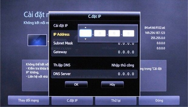 Kiểm tra và nhập mã IP cho tivi