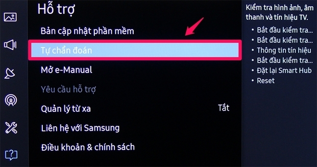 Vào phần hỗ trợ và cài đặt gốc cho tivi