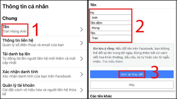 Chỉnh sửa tên theo mong muốn