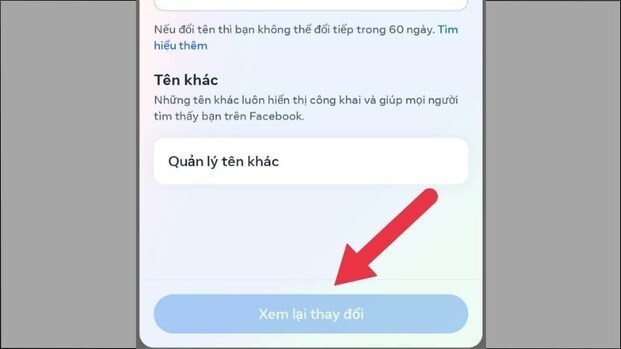 Hoàn tất quá trình đổi tên Facebook trên iPhone bằng cách nhấn “Lưu thay đổi”