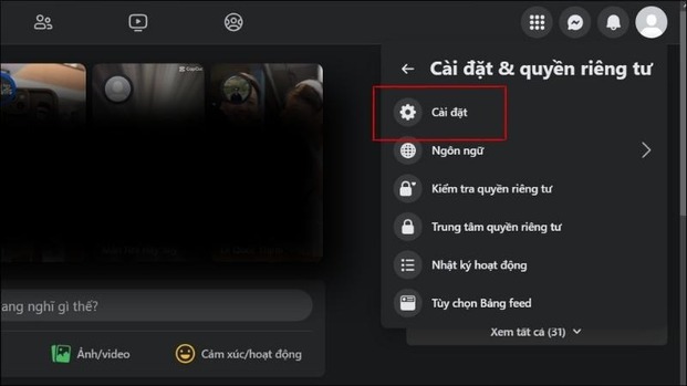 Vào mục “Cài đặt”