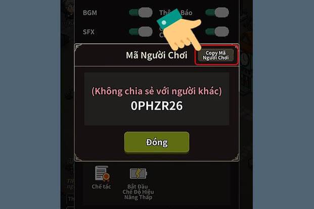 Nhấn vào Copy mã người chơi để lấy mã (Nguồn: Internet)