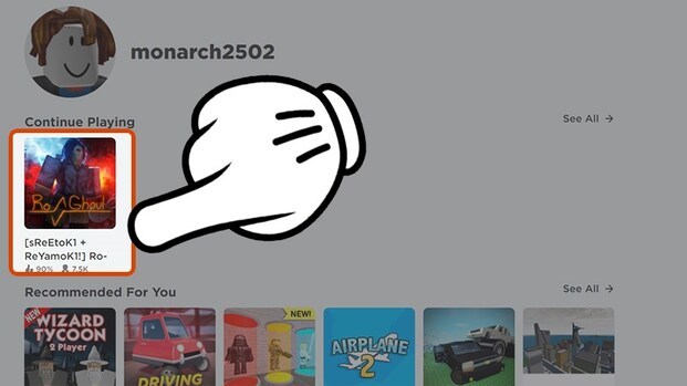 Chọn game Ro Ghoul từ màn hình chính của Roblox
