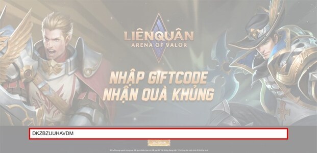 Nhập mã giftcode vào ô trống