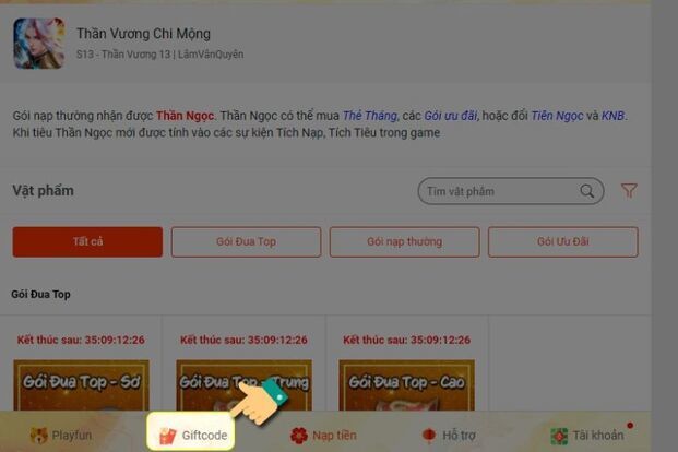 Chọn vào mục Giftcode ở bên dưới màn hình (Nguồn: Internet)