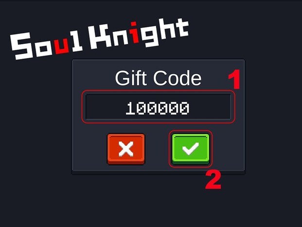 Nhập Giftcode Soul Knight bạn có vào ô trống, sau đó nhấp vào biểu tượng “tích xanh”