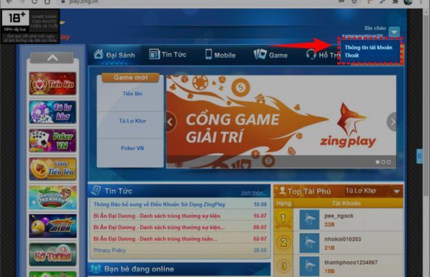 Tiến hành đăng ký tài khoản chơi game trên ZingPlay