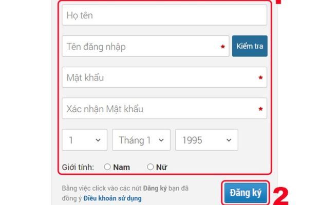 Nhập các thông tin cần thiết để đăng ký tài khoản ZingPlay