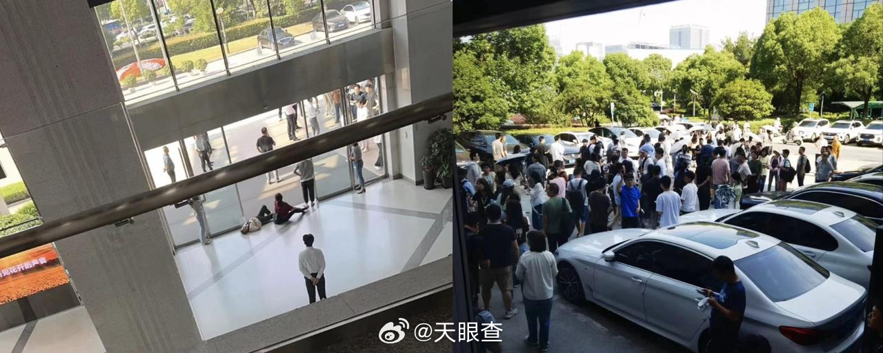 Người nhà nhân viên iFlytek nằm ở lối vào công ty sau cái chết của kỹ sư 38 tuổi, hôm 18/6. Ảnh: Weibo