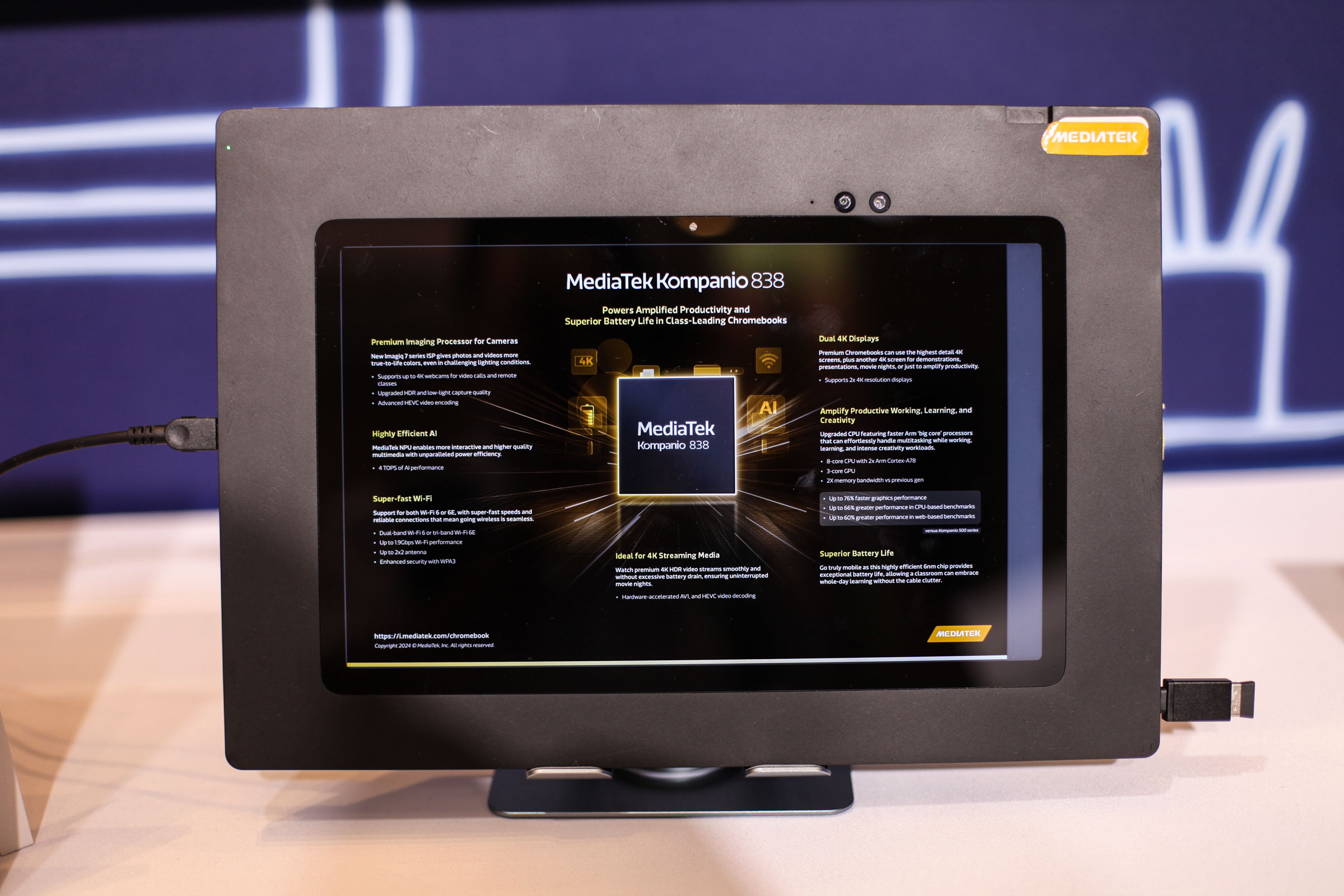 Chip Kompanio 838 được MediaTek ra mắt tại Computex 2024 hôm 4/6. Ảnh: Khương Nha