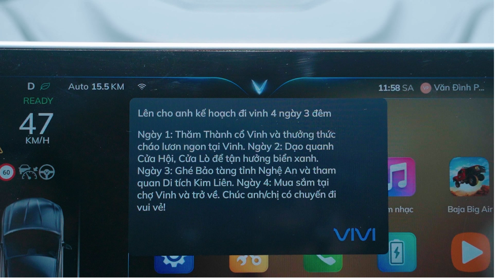 Trợ lý ảo trả kết quả cho thông tin người dùng yêu cầu. Ảnh: VinFast