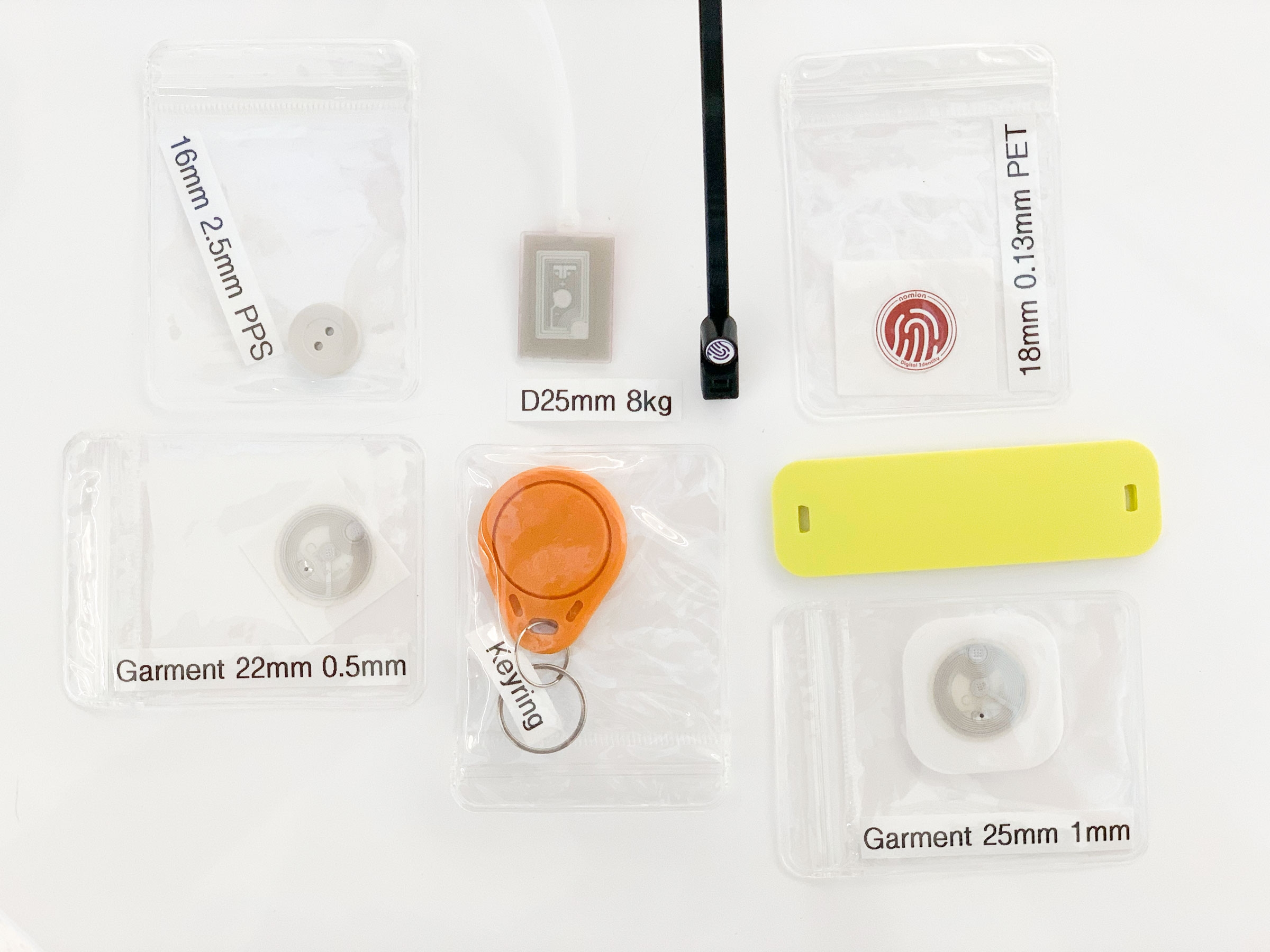 Hình dáng, kích thước của một số con chip NFC. Ảnh: Phygital Labs