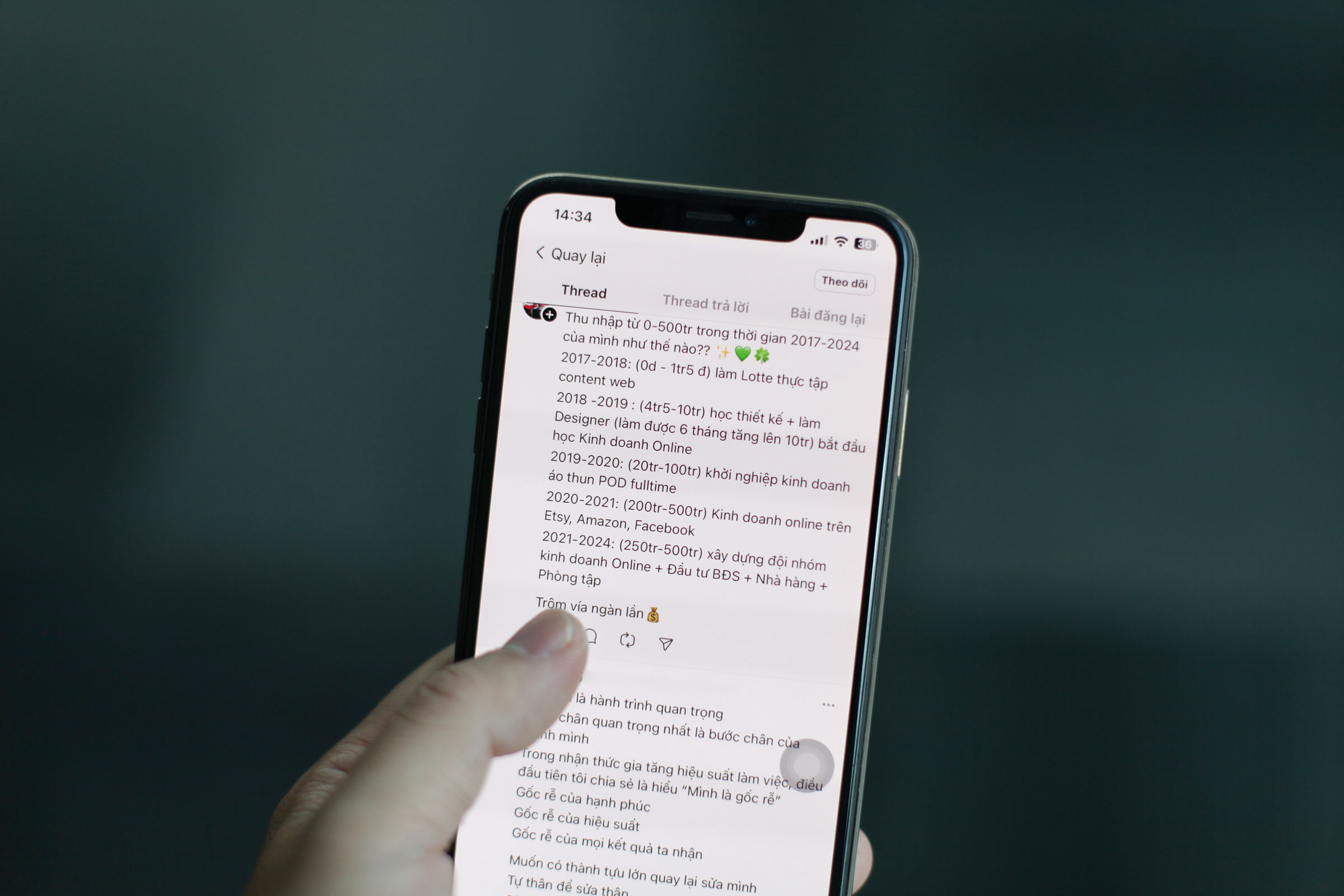 Một người dùng Threads khoe thu nhập từ 2017 - 2024. Ảnh: Khương Nha
