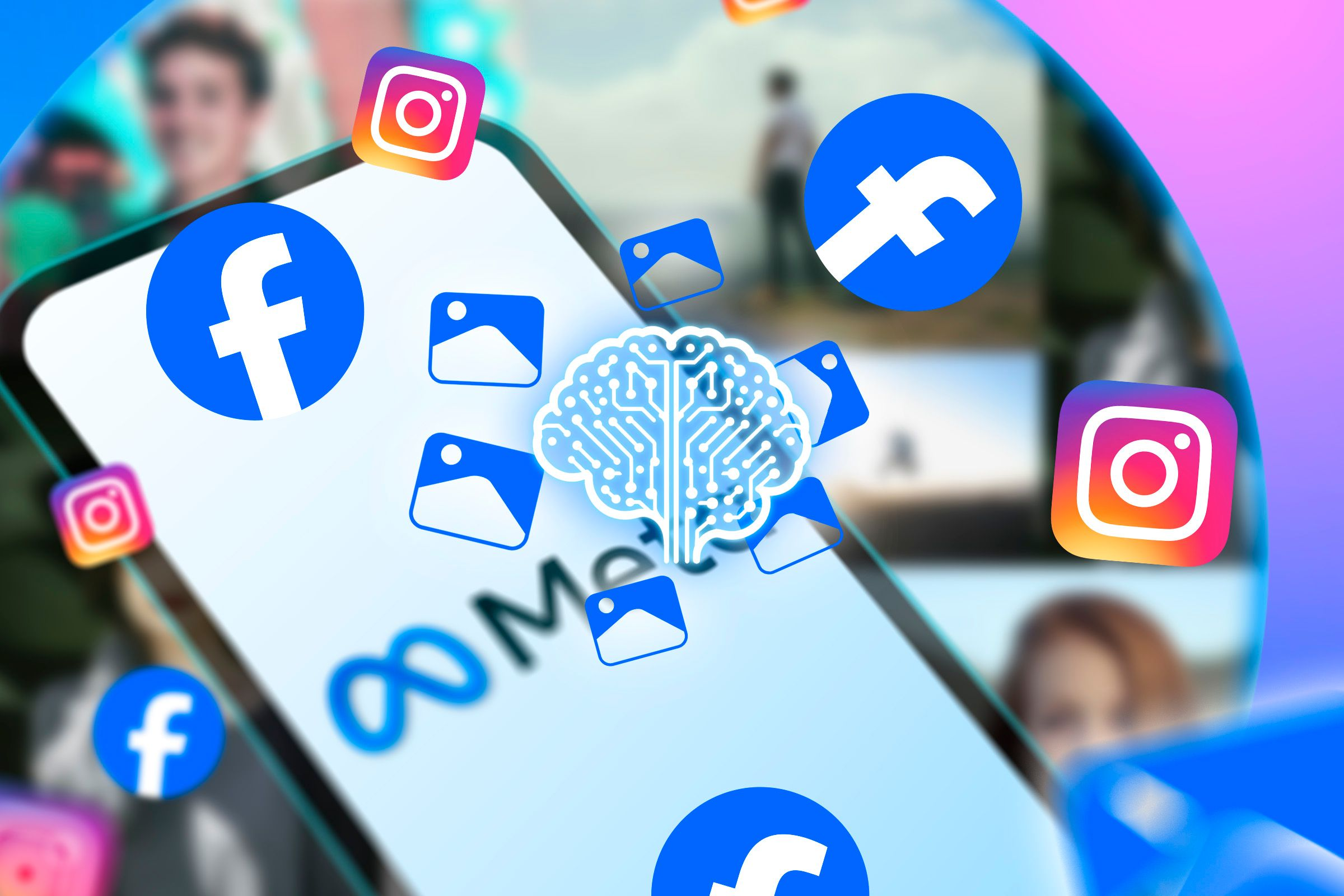 Minh họa việc Meta dùng dữ liệu trên các mạng xã hội đang kiểm soát để huấn luyện cho AI của mình. Ảnh: How to Geek