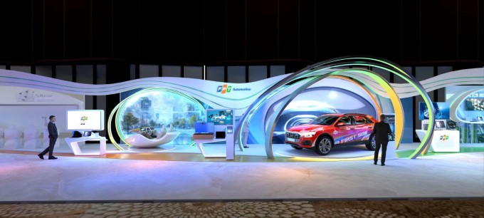 Phối cảnh gian hàng triển lãm các giải pháp công nghệ ôtô mới nhất dựa trên sự trợ giúp của công nghệ AI. Ảnh: