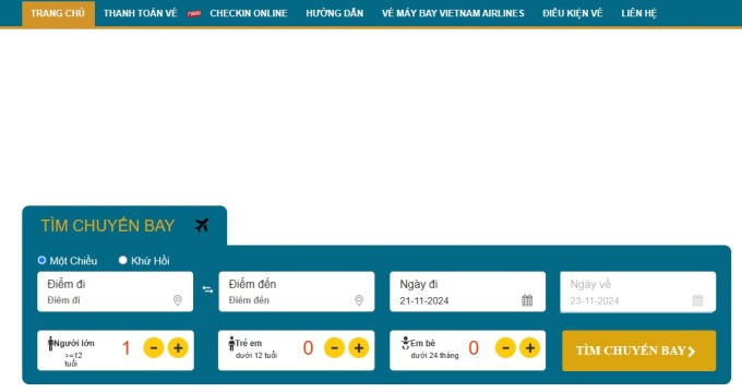 Giao diện một website được cho là giả mạo Vietnam Airlines. Ảnh chụp màn hình