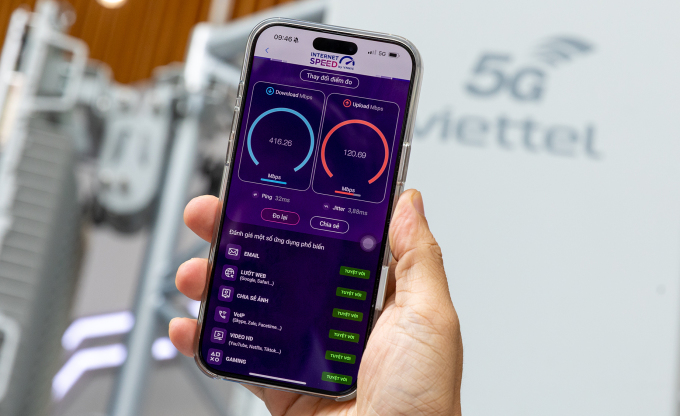 Đo thử tốc độ mạng 5G sáng 15/10. Ảnh: Lưu Quý