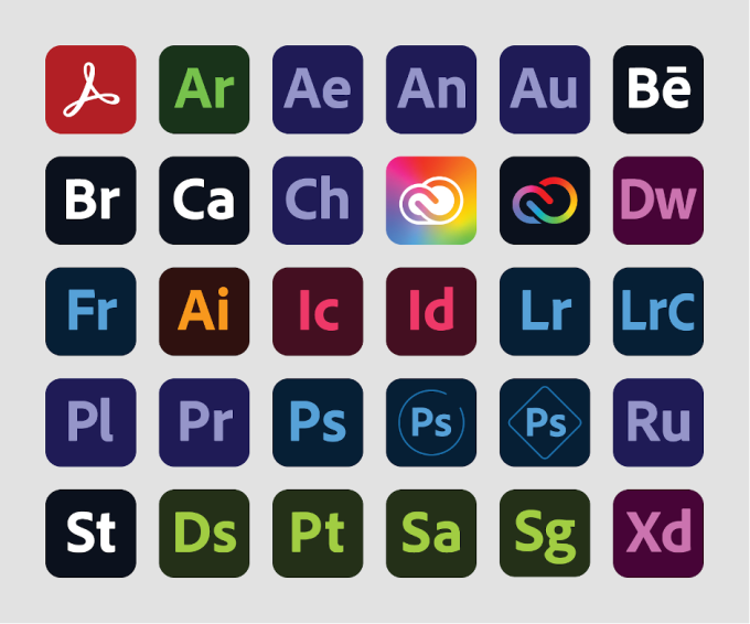 Các ứng dụng do Adobe phát triển. Ảnh: Adobetot