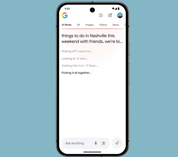 Chế độ AI hiển thị dưới dạng tab trên Google Search. Ảnh: Google