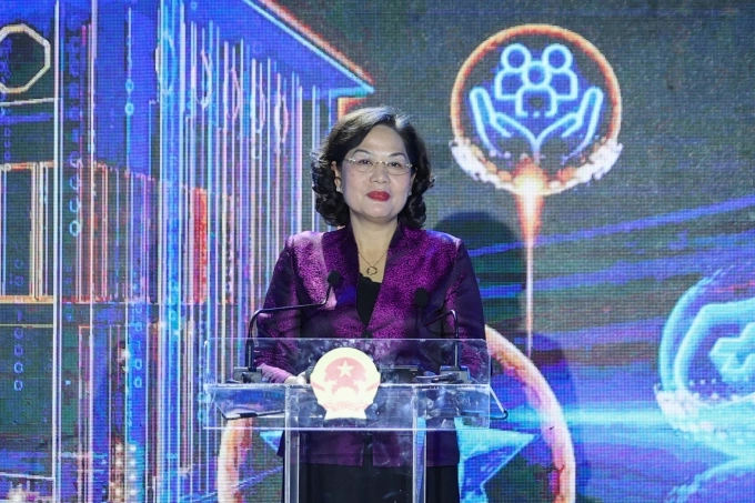Thống đốc Ngân hàng Nhà nước Nguyễn Thị Hồng phát biểu tại sự kiện, ngày 29/5. Ảnh: VGP