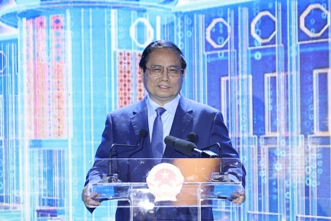 Thủ tướng Phạm Minh Chính phát biểu tại sự kiện Ngày chuyển đổi số ngành ngân hàng năm 2025, ngày 29/5. Ảnh: VGP