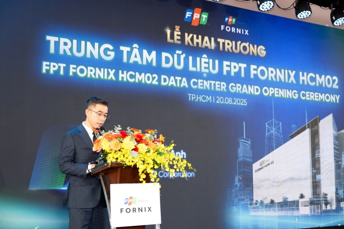 Lãnh đạo FPT phát biểu tại lễ khánh thành, ngày 20/8. Ảnh: FPT