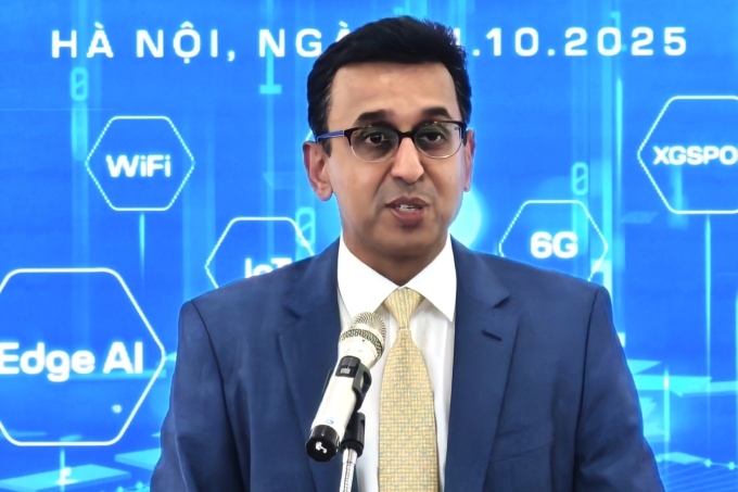 Ông Akash Palkhiwala, Giám đốc Tài chính kiêm Giám đốc Vận hành Toàn cầu của Qualcomm tại sự kiện ra mắt Trung tâm Xuất sắc VNPT - Qualcomm, chiều 14/10. Ảnh: Trọng Đạt