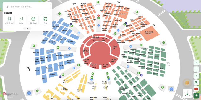 Giao diện bản đồ số tại Hội chợ Mùa Thu. Ảnh chụp màn hình