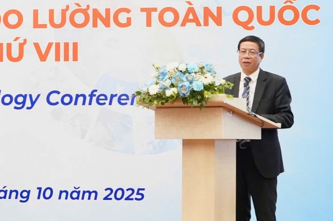 Thứ trưởng Khoa học và Công nghệ Lê Quang Định phát biểu khai mạc Hội nghị Khoa học Kỹ thuật Đo lường toàn quốc lần thứ VIII, chiều 3/10. Ảnh: Phan Hoàn