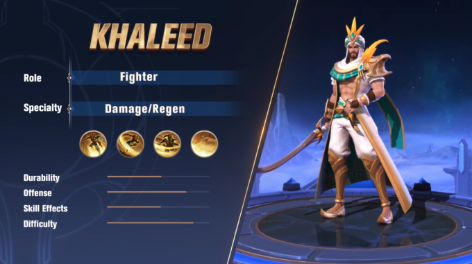 Khaleed có khả năng chống chịu và sát thương tốt song cũng có độ khó cao. Ảnh: MLBB
